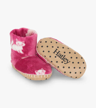 Hatley Little Kitties Pink Fuzzy Fleece Slippers
