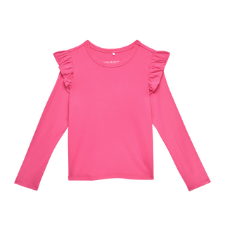 Posh Peanut Posh Hot Pink L/S Ruffle Shoulder Top
