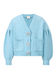 Marlo Kids Lydia Blue Knit Cardigan with Rhinestone Bow Pins