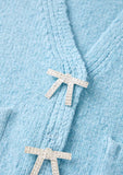 Marlo Kids Lydia Blue Knit Cardigan with Rhinestone Bow Pins