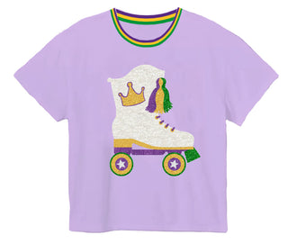 Azarhia Mardi Gras S/S Lavender Roller Skate Marching Boot Boxy Tee