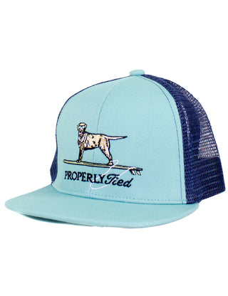 Properly Tied Boys Trucker Hat - Surfing Dog