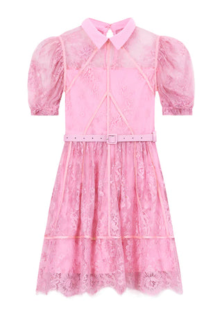 Marlo Kids Monroe Candy Pink Lace Mini Dress