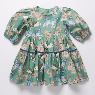 Girls Maribelle Dress - Green Butterflies