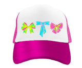 Azarhia Neon Bows Printed Trucker Hat on Youth Metallic Lavender