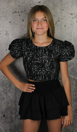 If/So Black Smocked Waist Ruffle Skort