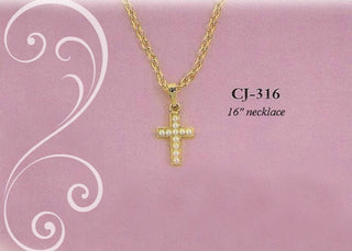 Seed Pearl Cross Necklace Gold Finish