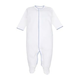 Baby Loren Footie - White w/ Light Blue Trim