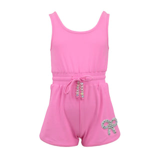 Bright Pink Crystal Bow Short Romper