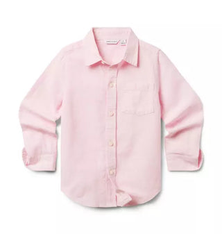 Janie + Jack Pink Button Front Linen Shirt