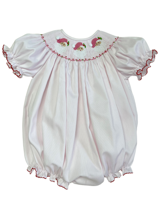 Lulu Bebe Pink Santa Pique Emmie Smocked Bubble