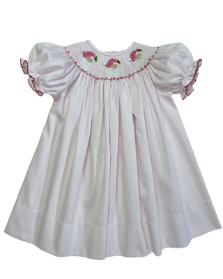Lulu Bebe Pink Santa Pique Emma Smocked Bishop Dress