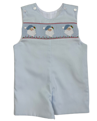 Lulu Bebe Blue Santa Pique Pete Smocked Shortall