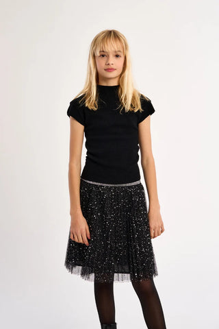Ruched Top with Stand-Up Collar - Black