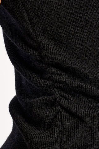 Ruched Top with Stand-Up Collar - Black