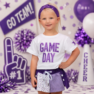Azarhia Stars and Stripes Gameday Color Block Shorts Purple