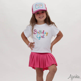 Azarhia Birthday Girl Sequin on White Boxy Gold Shimmer Trim Tee