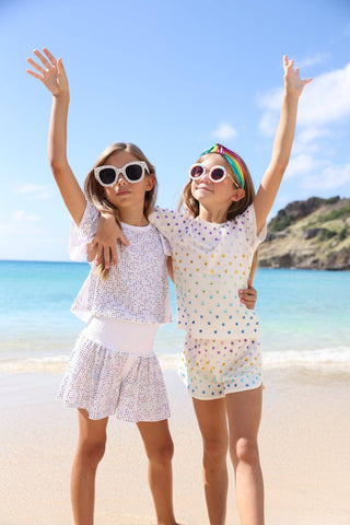 Lola and the Boys Rainbow Crystal Ruffle Short Set