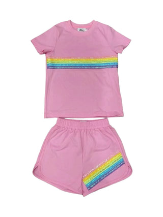 Lola and the Boys Rainbow Sequin Short Set - Pink