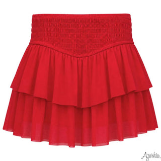 Azarhia Smocked Mesh Skort Red