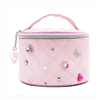 Quilted Rhinestone Round Glam Bag with Charm