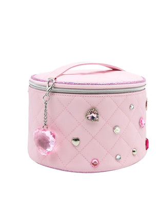 Quilted Rhinestone Round Glam Bag with Charm