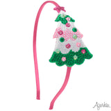 Pink/Green Christmas Tree Rhinestone Patch Jeweled Headband
