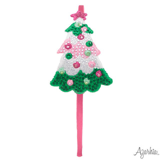 Pink/Green Christmas Tree Rhinestone Patch Jeweled Headband