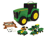 John Deere Fun on the Go Tractor Case - Farm Toy Collection with Farm Vehicles, Animals, Accessories and Travel Case