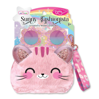 Sunny Fashionista Sunglasses w/ Plush Cat Cosmetic Bag