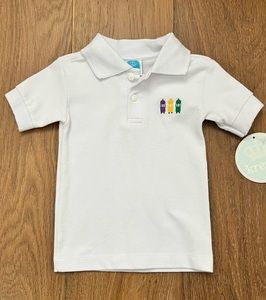 Krewe Mardi Gras White S/S Polo Shirt - Embroidered Streetcars