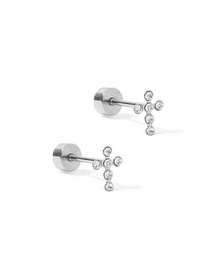 Linny Co. Screwback Stud Earrings - Clara Cross Silver Sparkle