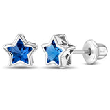 SS Classic CZ Birthstone Solitaire Stars Screw Back Earrings