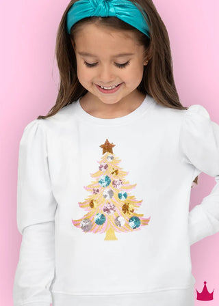 Azarhia Sequin Christmas Tree White Holly  Sweatshirt