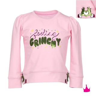 Sequin Feeling Grinchy Pink Holly Sweatshirt