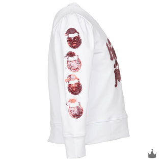 Azarhia Sequin White Holly Jolly Smiley Sleeve Longsleeve