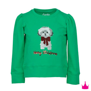 Azarhia Green Sequin Merry Christmas Dog Longsleeve