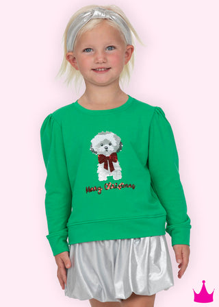 Azarhia Green Sequin Merry Christmas Dog Longsleeve
