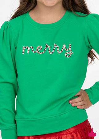 Azarhia Green Sequin Merry Longsleeve