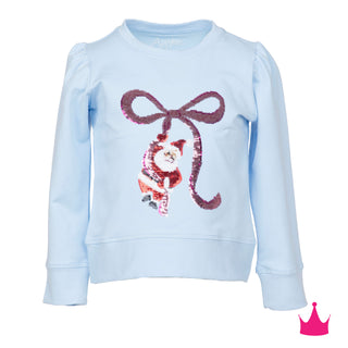 Azarhia Sequin Santa Bow Light Blue Longsleeve
