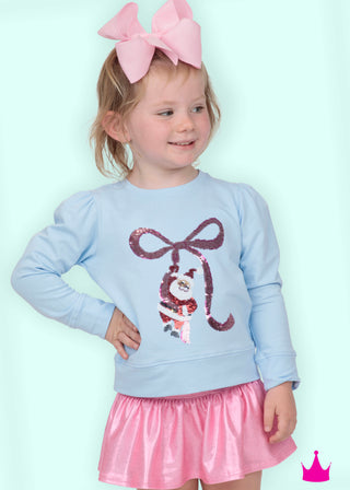 Azarhia Sequin Santa Bow Light Blue Longsleeve