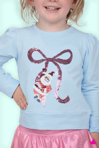Azarhia Sequin Santa Bow Light Blue Longsleeve