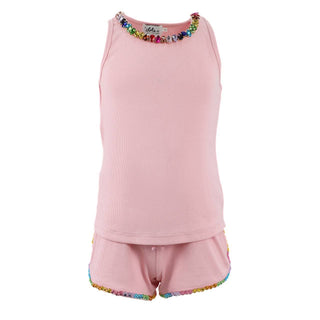 Lola and the Boys Rainbow Necklace Gem Short Set - Pink