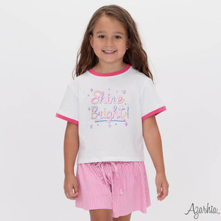 Shine Bright Pink Glitter White Boxy Tee
