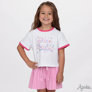 Shine Bright Pink Glitter White Boxy Tee