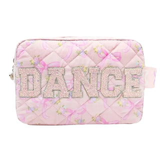 DANCE Quilted Floral Bow Printed Cosmetic Pouch