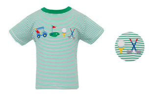Green Knit Stripe Boy's T-Shirt- Golf Boys