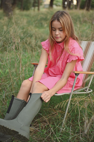 Molly Bracken Short Shirt Dress with Smocked Details
