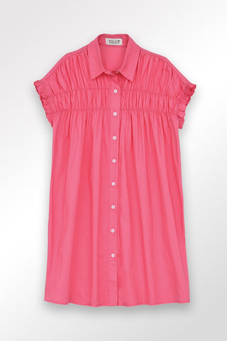 Molly Bracken Short Shirt Dress with Smocked Details