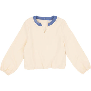 Pleat Collection Milly Top - Cream/Blue